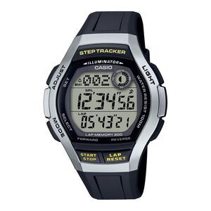Casio Men's Solar-Powered Digital Watch with Black and Silver Accents-